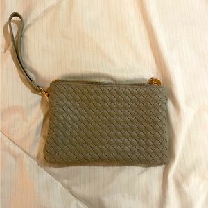 Small grey leatherette clutch